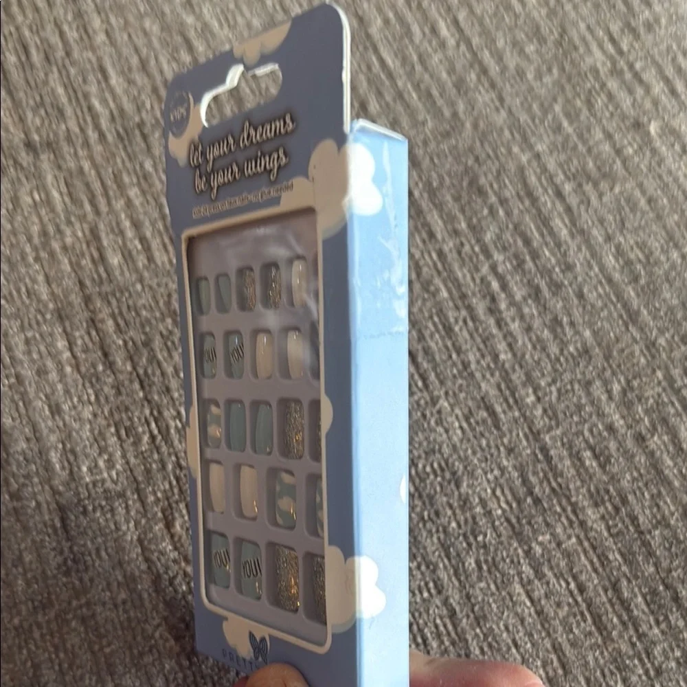 Kids Faux Nail Set of 24  - Blue, white and Silver “BE YOU” style, NEW